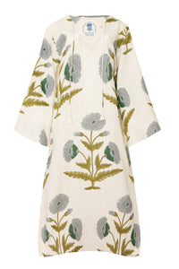 Doha Kaftan in Blue & Green Flower