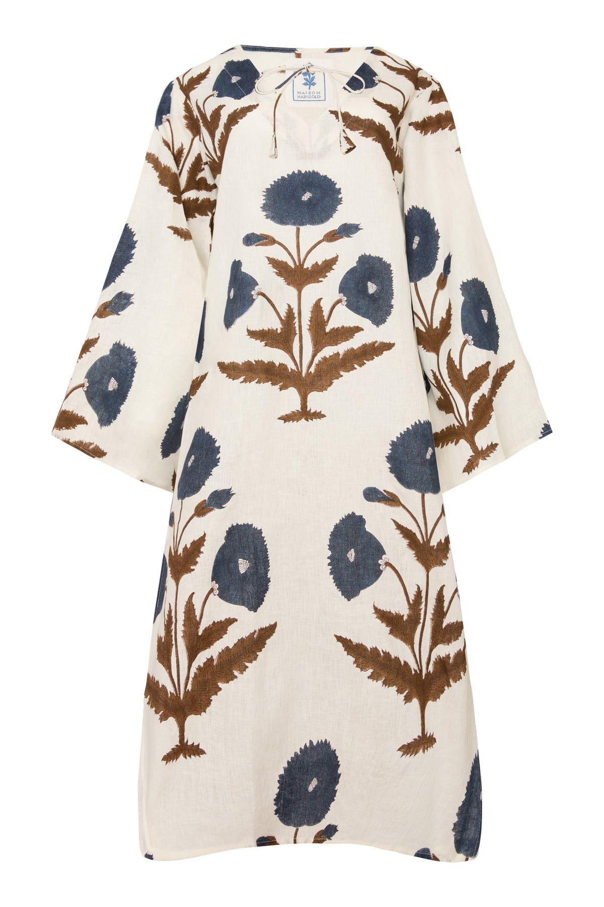Doha Caftan in Khaki & Navy Flower