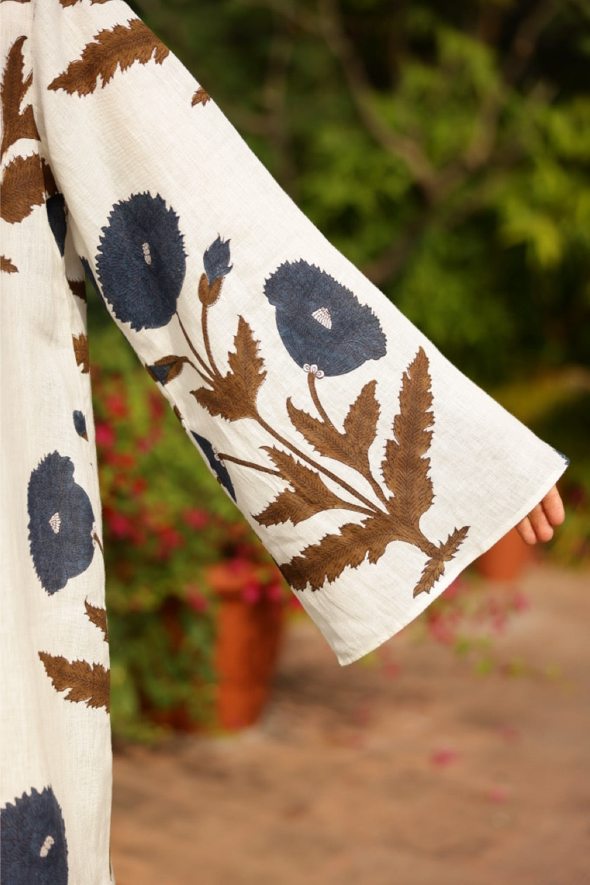 Doha Caftan in Khaki & Navy Flower