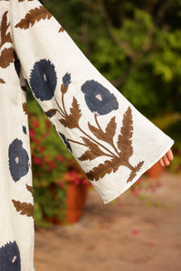 Doha Caftan in Khaki & Navy Flower