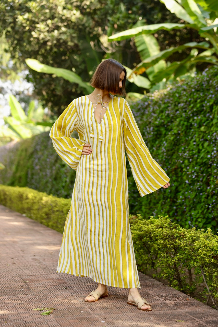 Doha Kaftan in Yellow Stripe