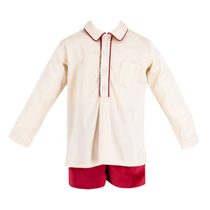 Hayden Long Sleeve Boy Set in Red Velvet