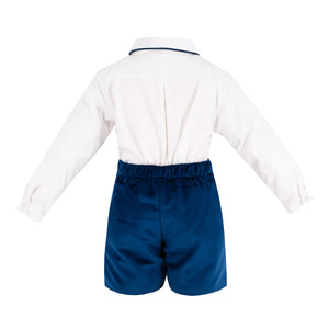 Hayden Long Sleeve Boy Set in Navy Velvet