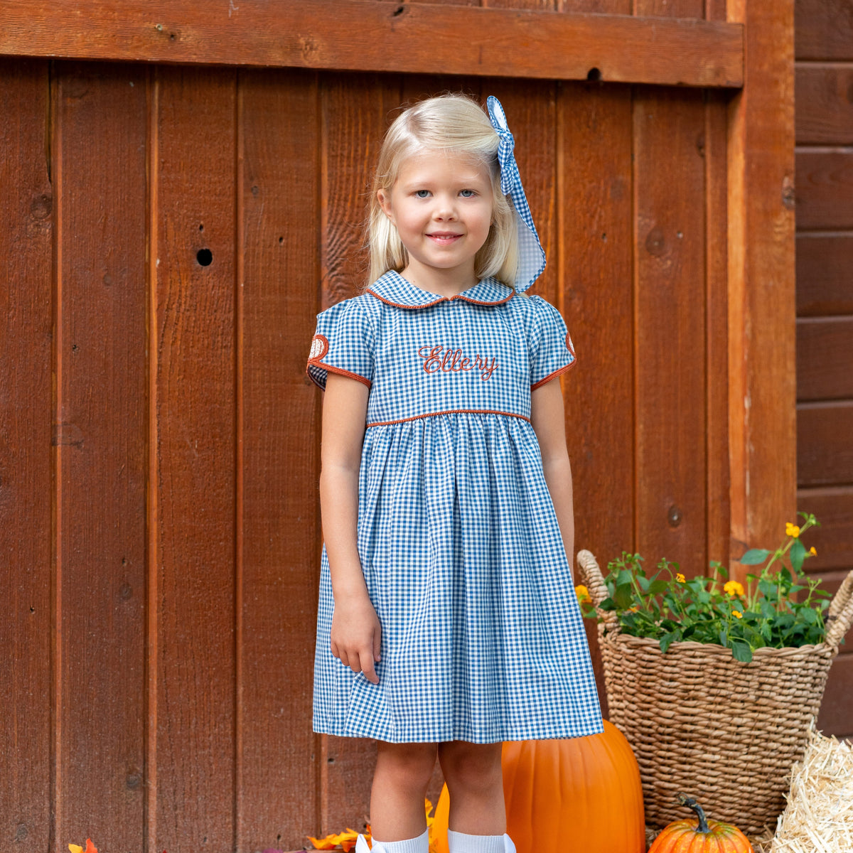 Sarita Girl Dress in Classic Gingham Pumpkin