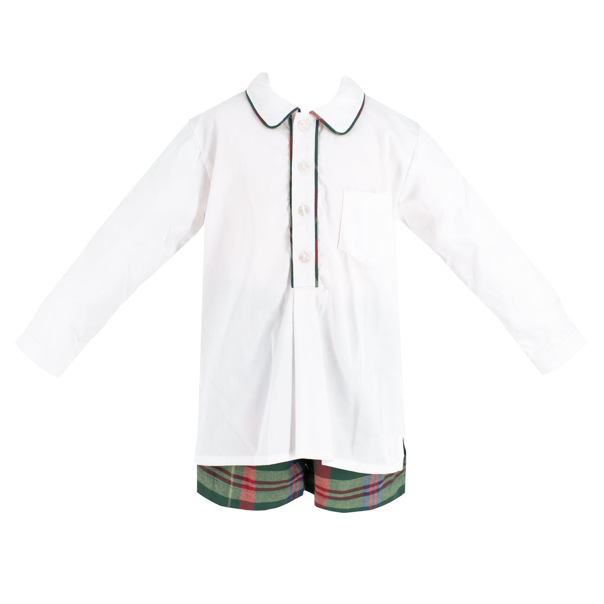 Hayden Long Sleeve Boy Set in Green Tartan