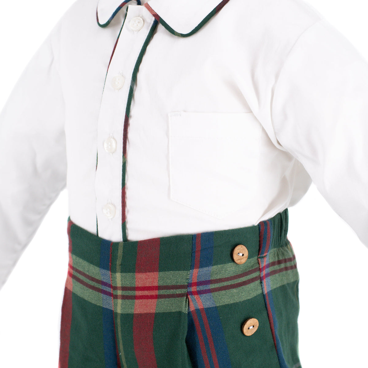 Hayden Long Sleeve Boy Set in Green Tartan