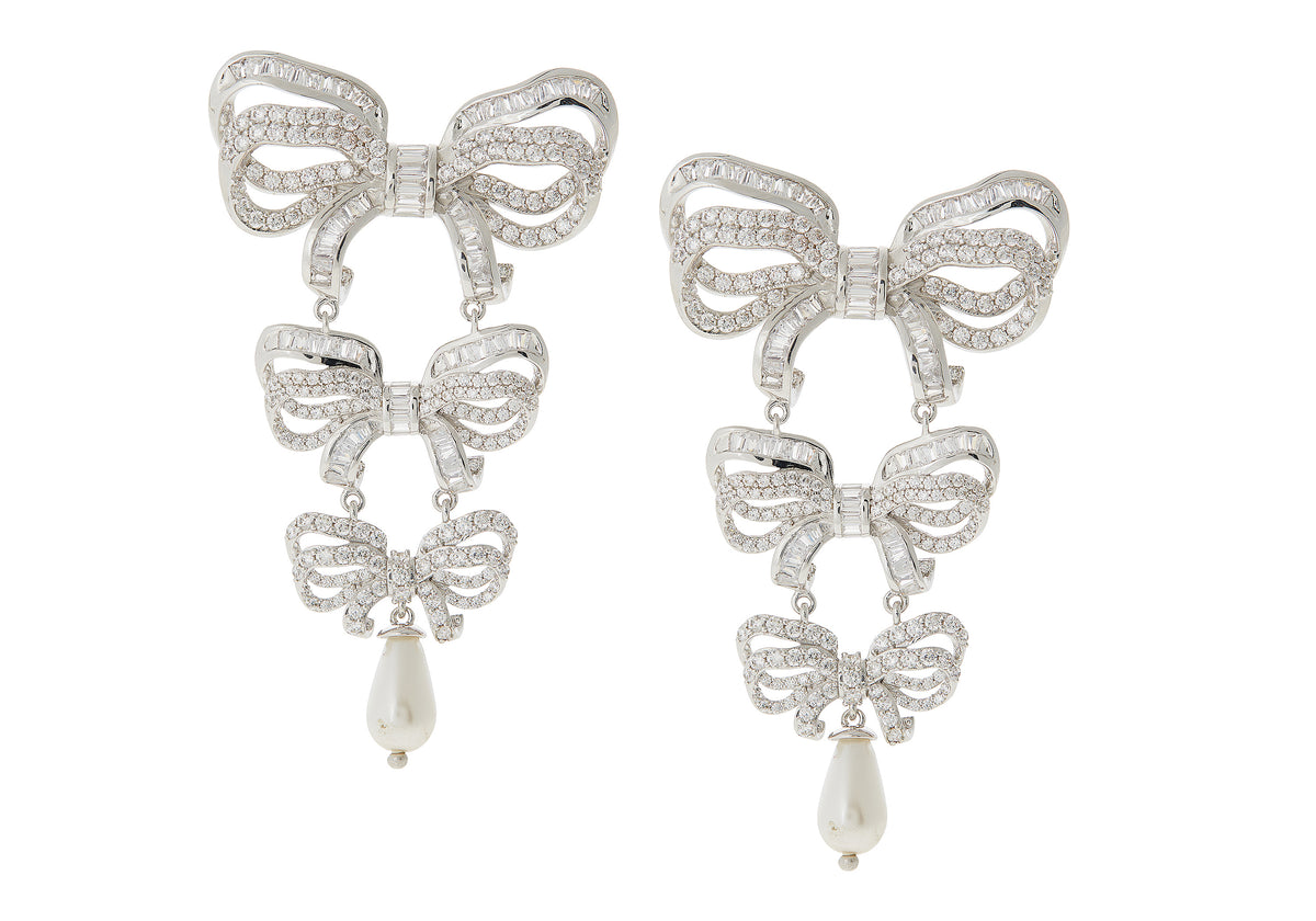 Bow Pearl Chandelier Earrings