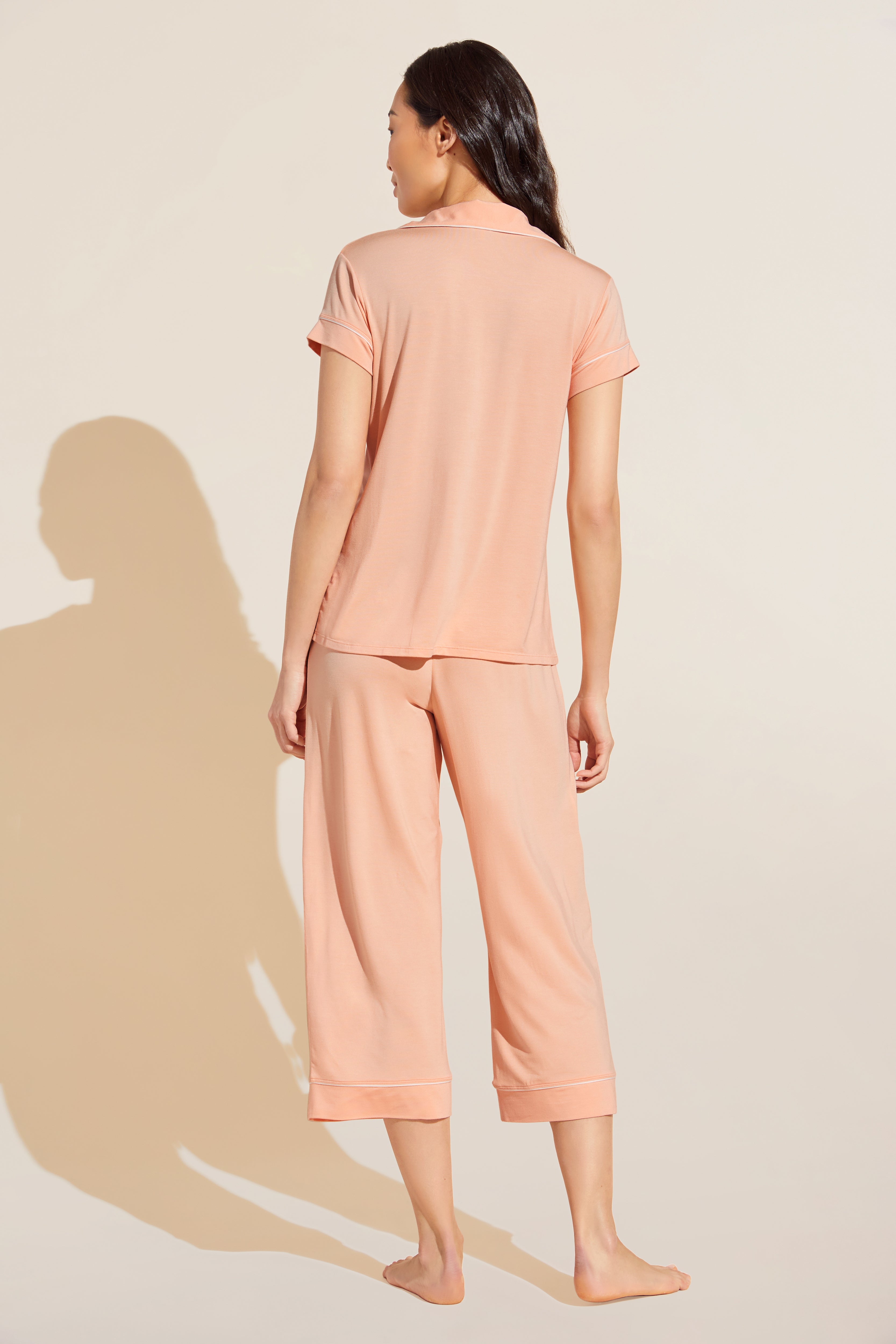 Gisele Crop PJ Set in Peach Parfait/Ivory