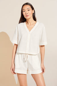 Crinkle Woven Short Sleeve Top/Short Set in Ivory/Canyon Sunset