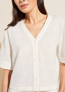 Crinkle Woven Short Sleeve Top/Short Set in Ivory/Canyon Sunset