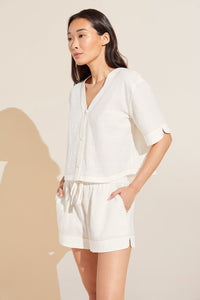 Crinkle Woven Short Sleeve Top/Short Set in Ivory/Canyon Sunset