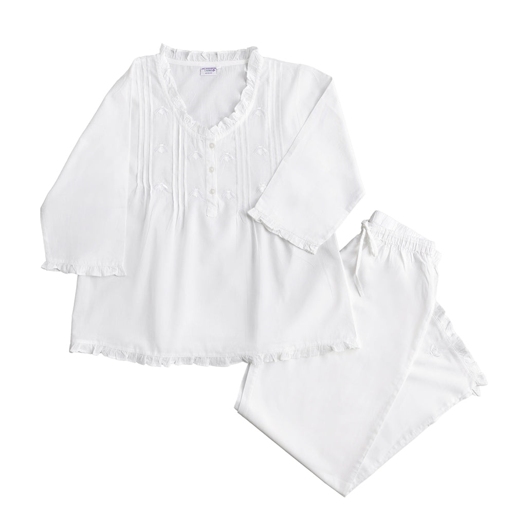 Caroline Embroidered White Cotton Pajamas