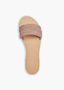 Eleni Vegetable Tanned Leather Sandal in Rose Gold Cystal