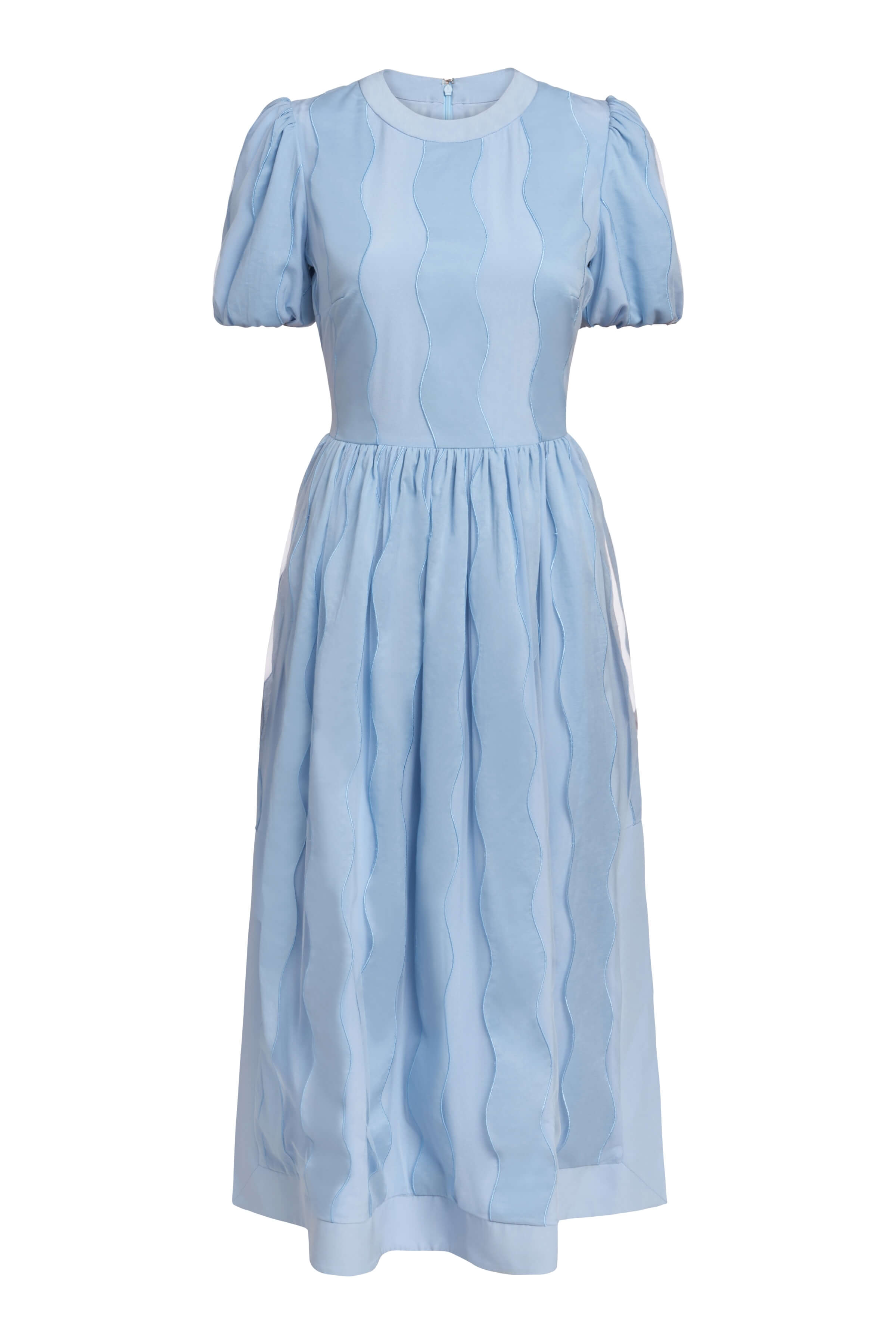 Ella Wave Bubble Sleeve Midi Dress