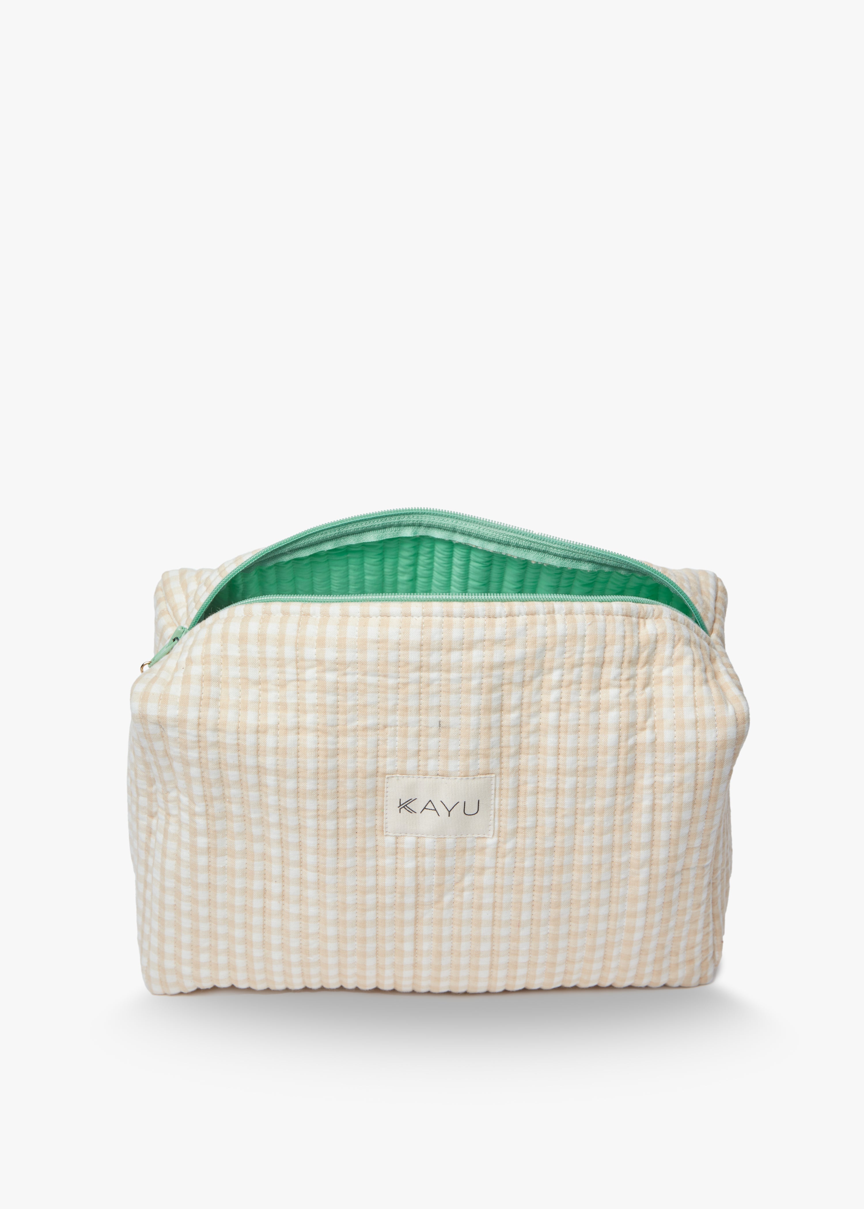 Elsie Travel Case Zip Pouch Bag in Beige Gingham