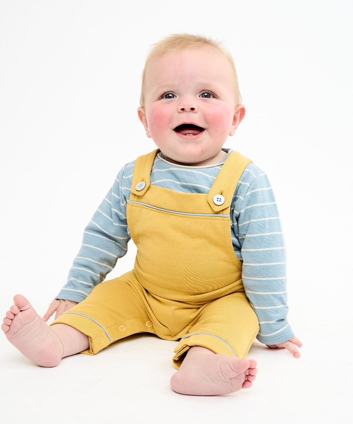 Edward Baby T-Shirt in Dusty Blue Fine Stripe