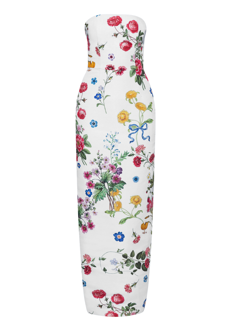 Elizabeth Sky Floral Silk Faille Column Gown