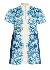 Elliana Barong Mini Dress in Ivory/Navy Garden Path