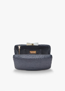 Eloise Bow Straw Clutch Bag in Black