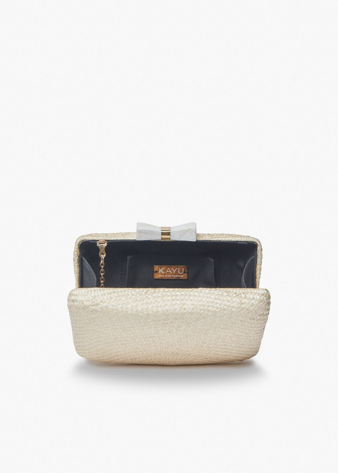 Eloise Bow Straw Clutch Bag in White