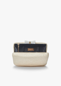 Eloise Bow Straw Clutch Bag in White