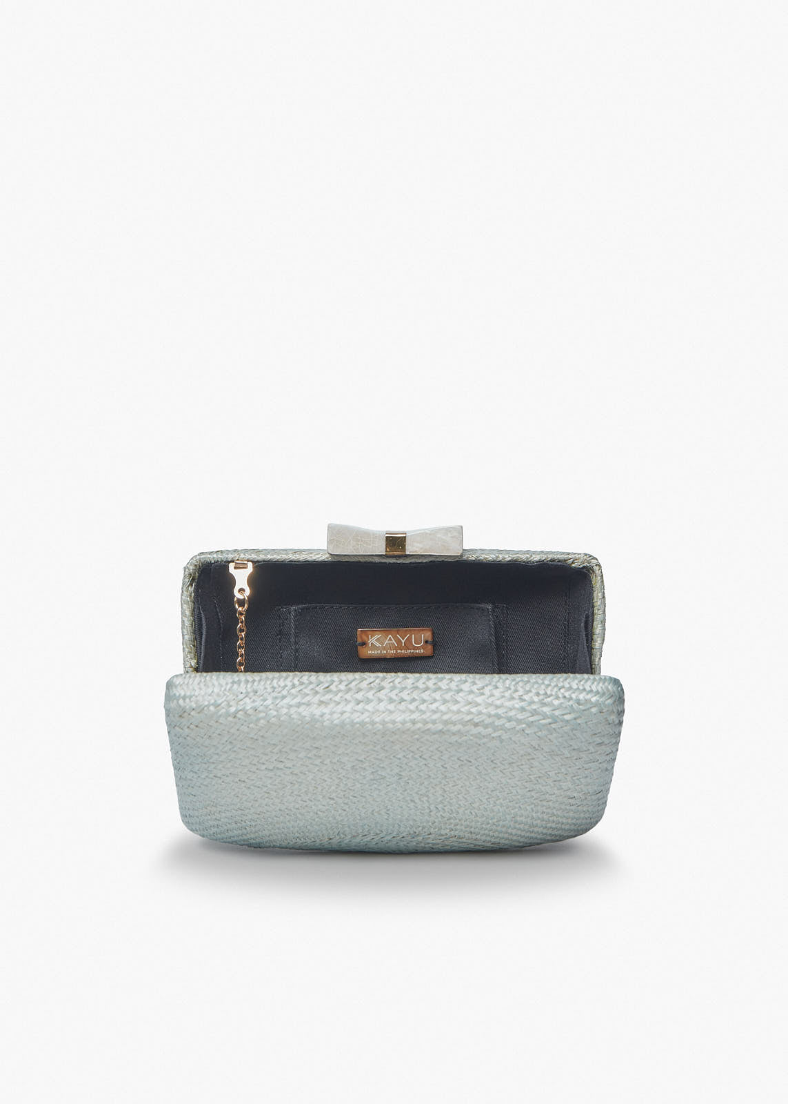 Eloise Bow Straw Clutch Bag in Silver Blue