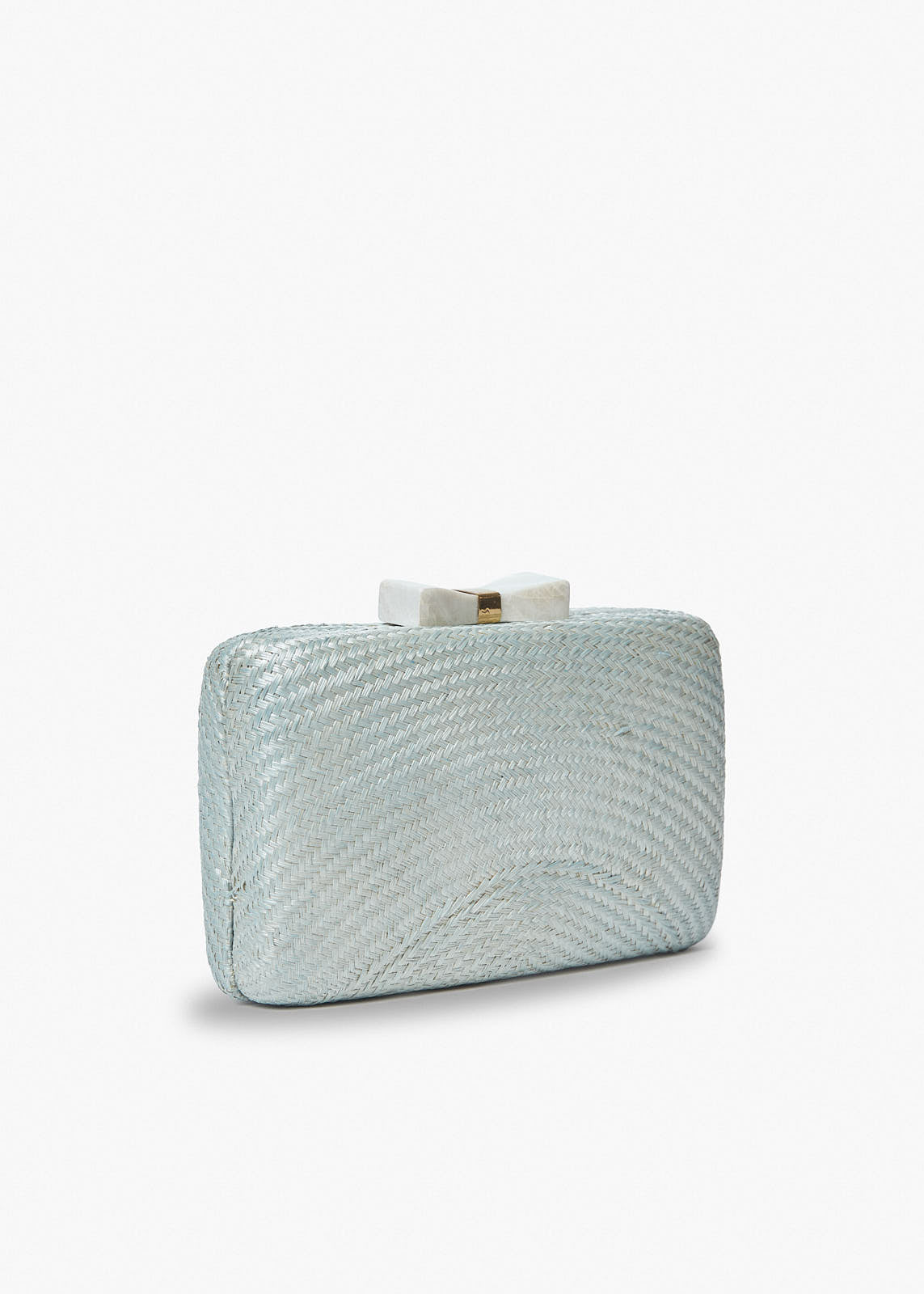 Eloise Bow Straw Clutch Bag in Silver Blue