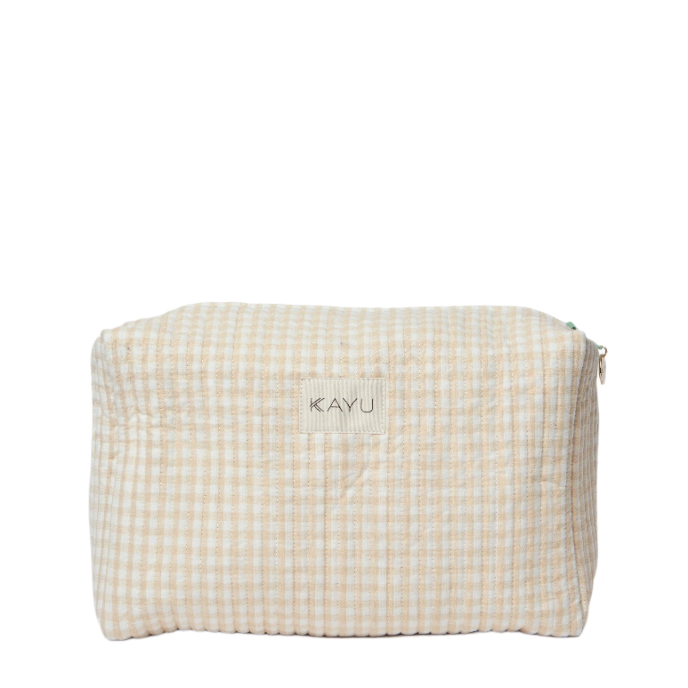 Elsie Travel Case Zip Pouch Bag in Beige Gingham