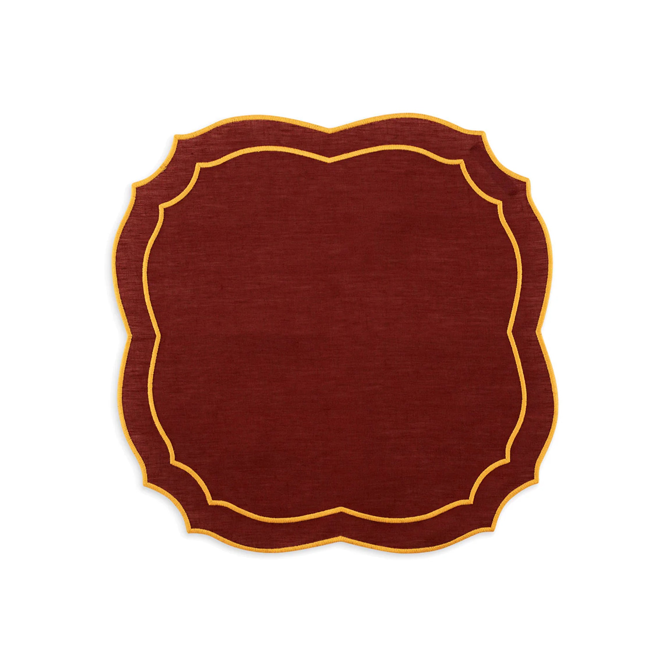 Emma Napkin in Brick with Mustard Embroidery