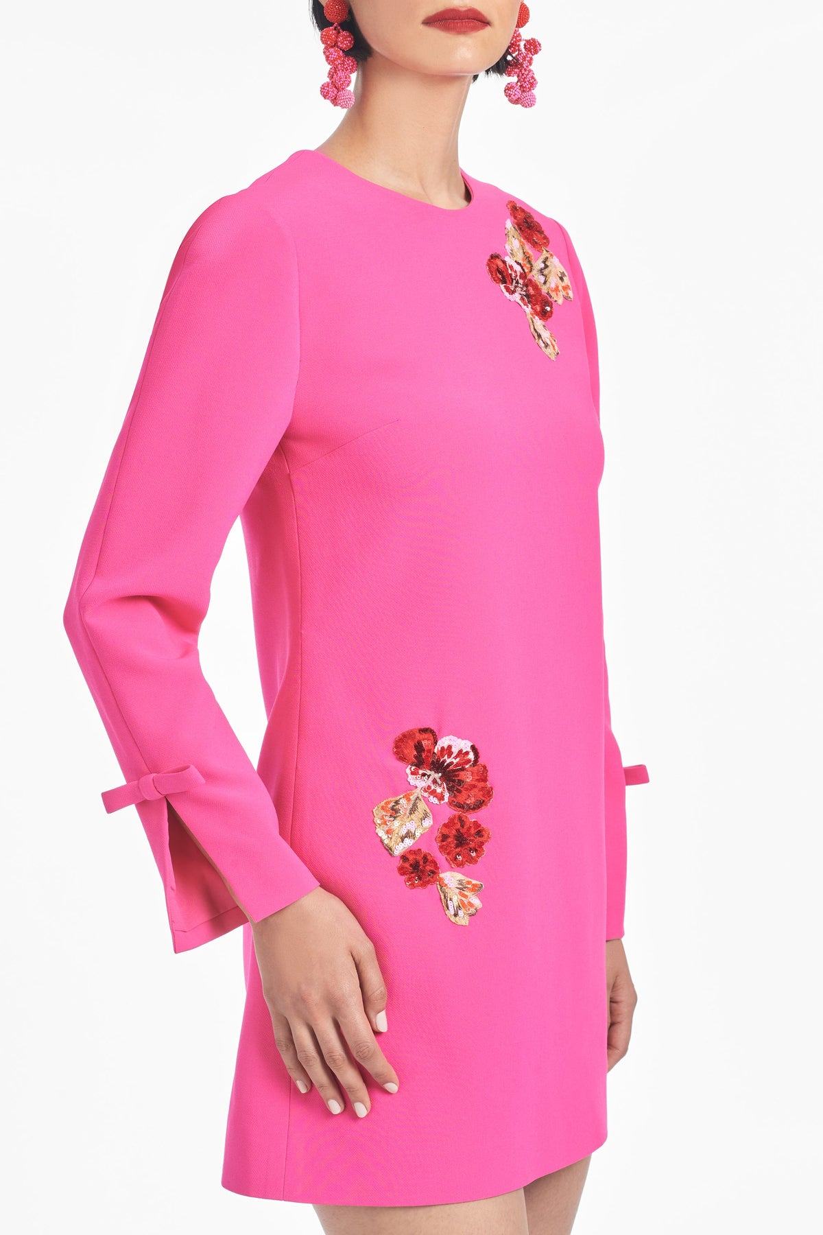 Embroidered Lily Dress in Electric Pink