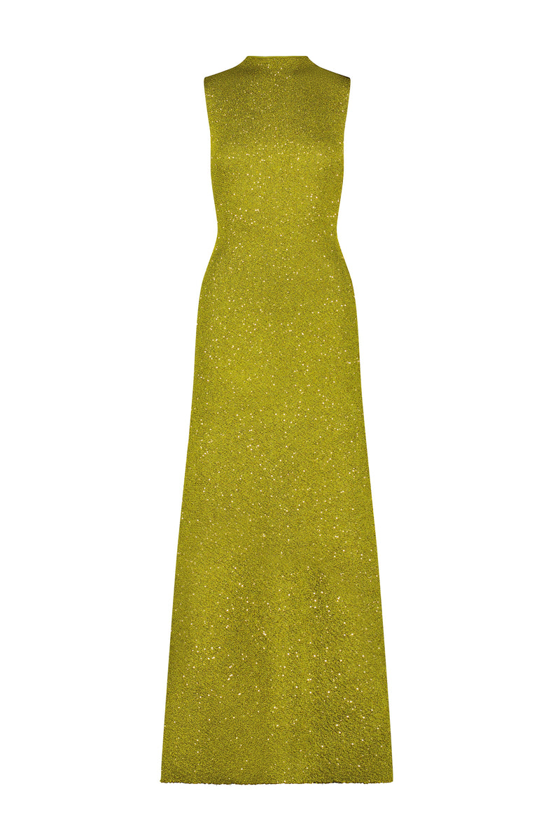 Sequin Knit Mock Neck Gown in Citrine