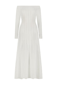 Pointelle Knit Godet Dress in Ivory