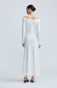 Pointelle Knit Godet Dress in Ivory