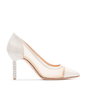 Jasmine Crystal Mid Pump in Soft Ivory & Mesh