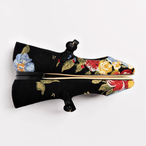 Larroudé x Markarian Flat In Floral Wool and Black Embroidery