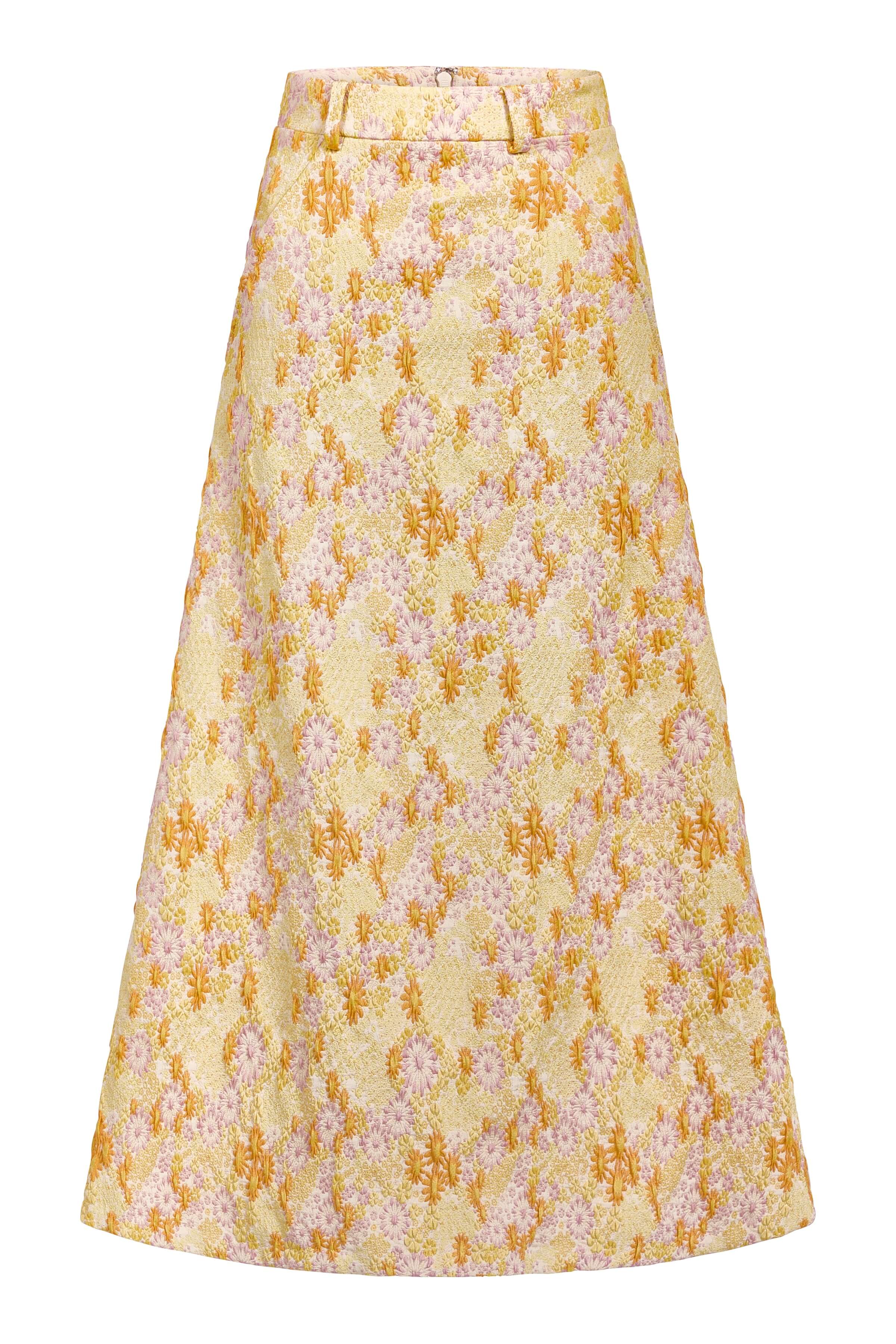 Frances Daisy Stretch Brocade Midi Skirt