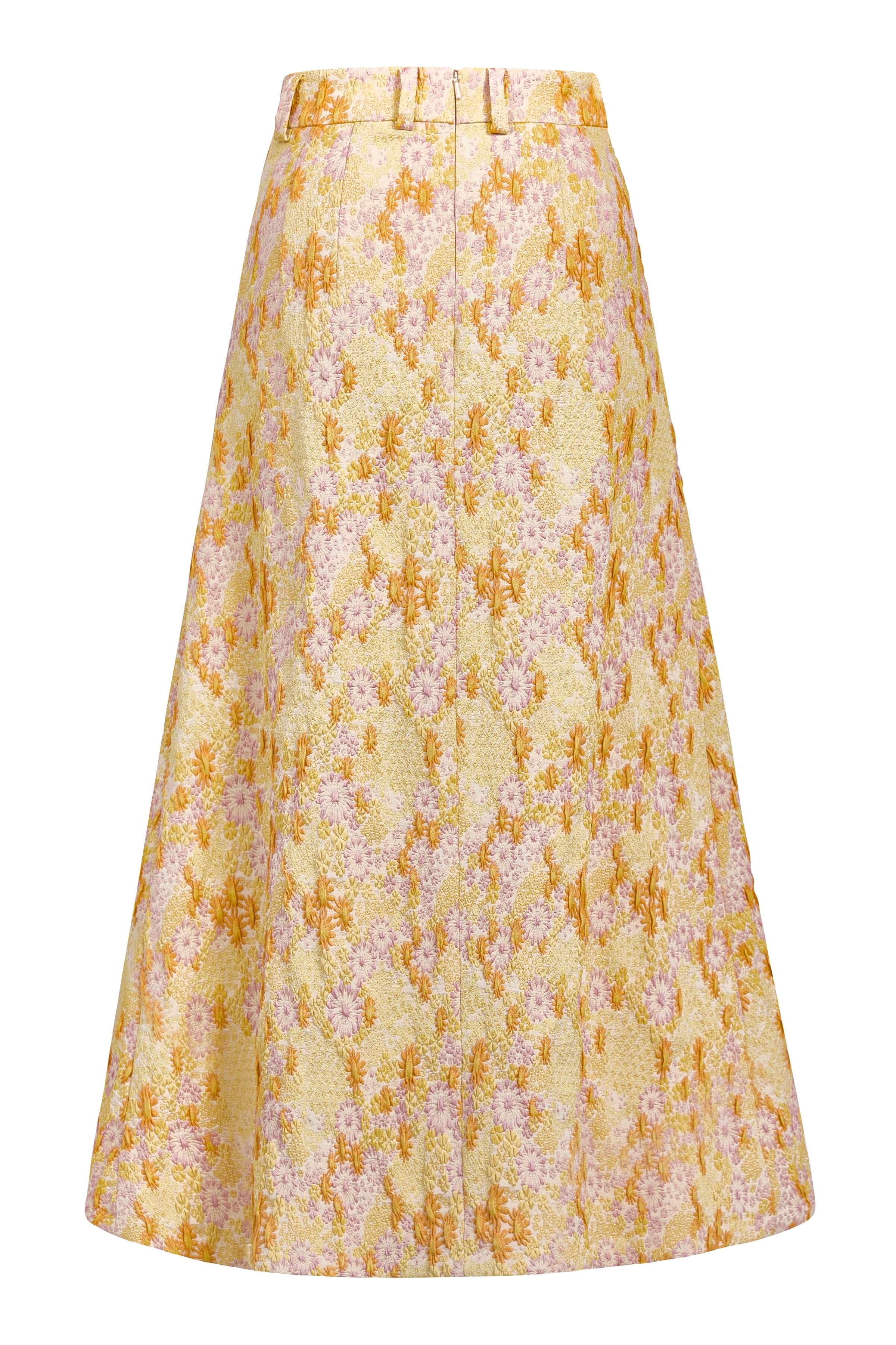 Frances Daisy Stretch Brocade Midi Skirt