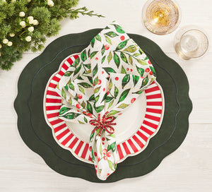 Winter Foliage Napkin in White, Red & Green, Set of 4