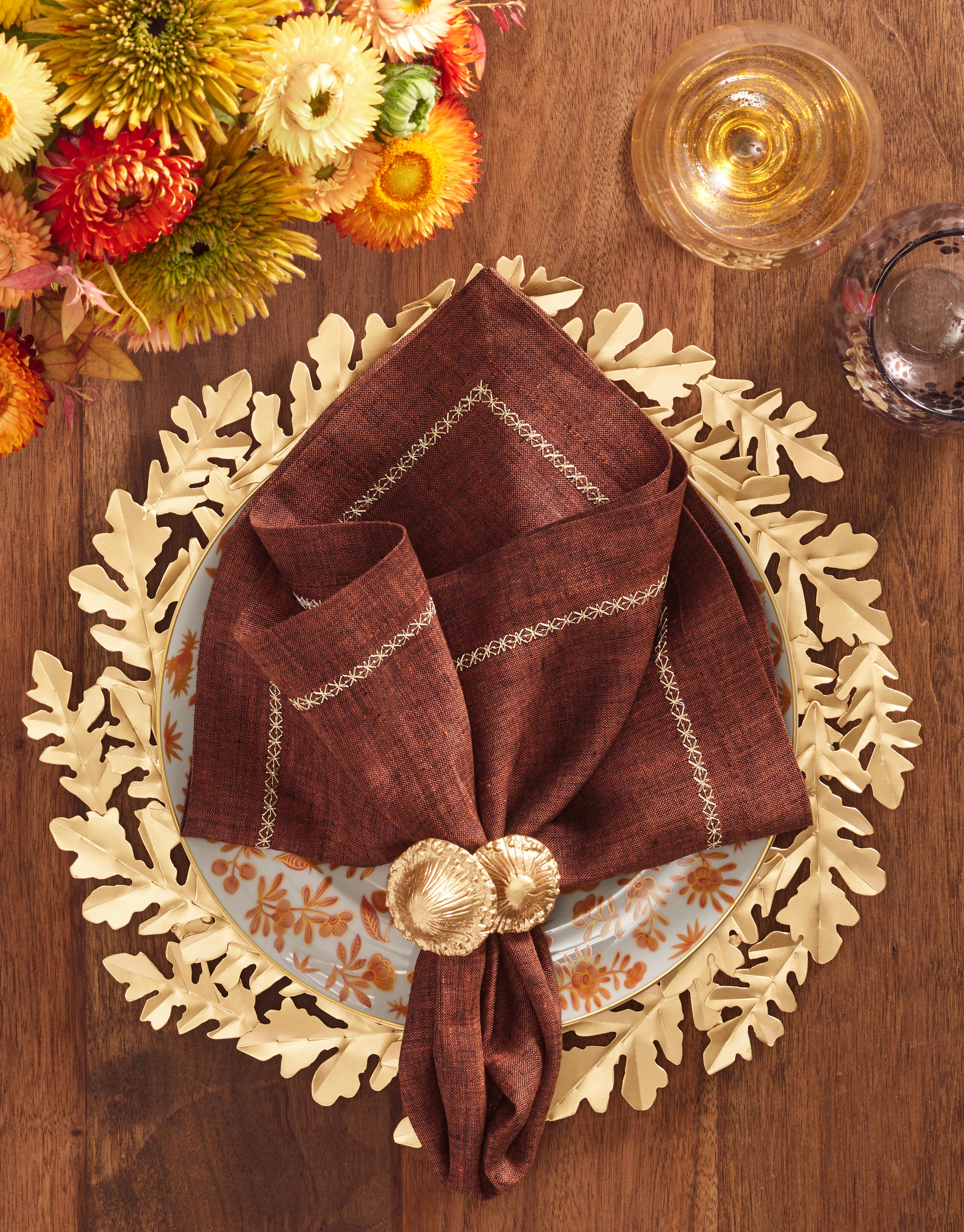 Sprout Napkin Ring in Brown & Gold, Set of 4