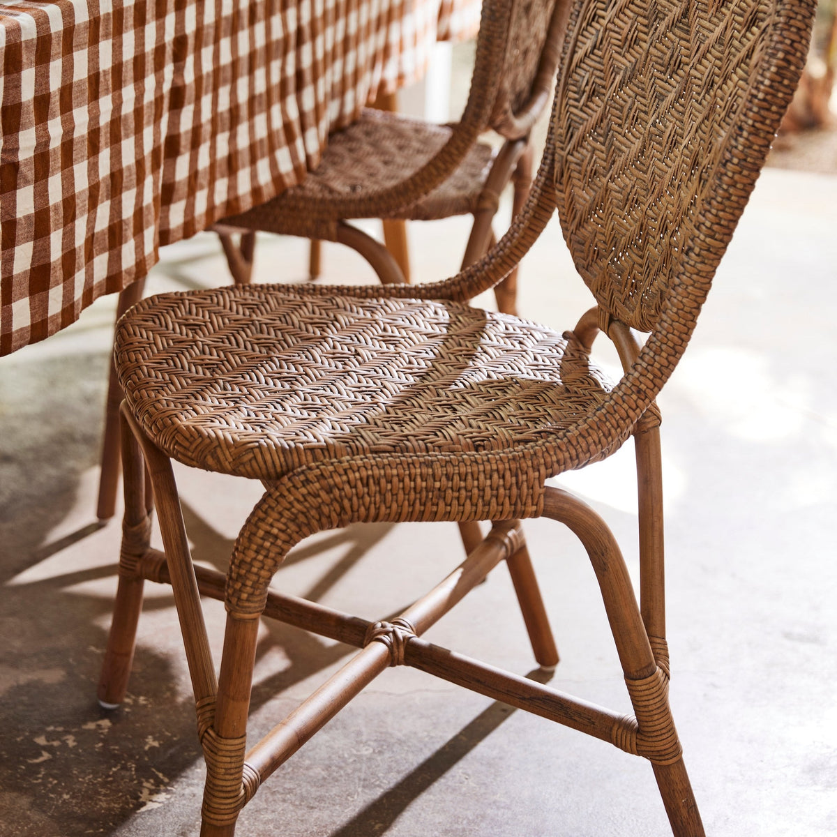 side chair pulled out from table