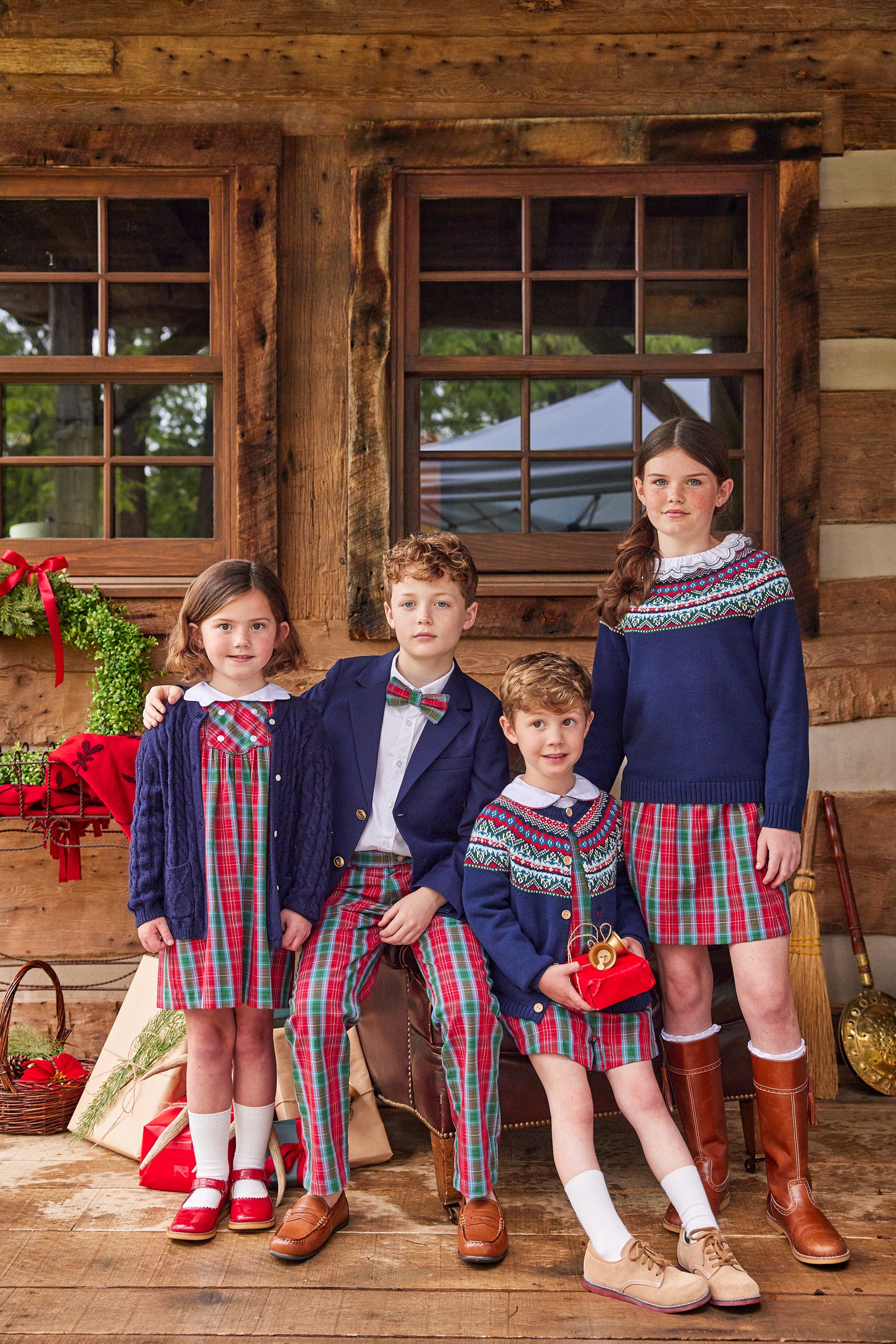  Little English traditional children's clothing, Highlands Fair Isle cardigan in navy