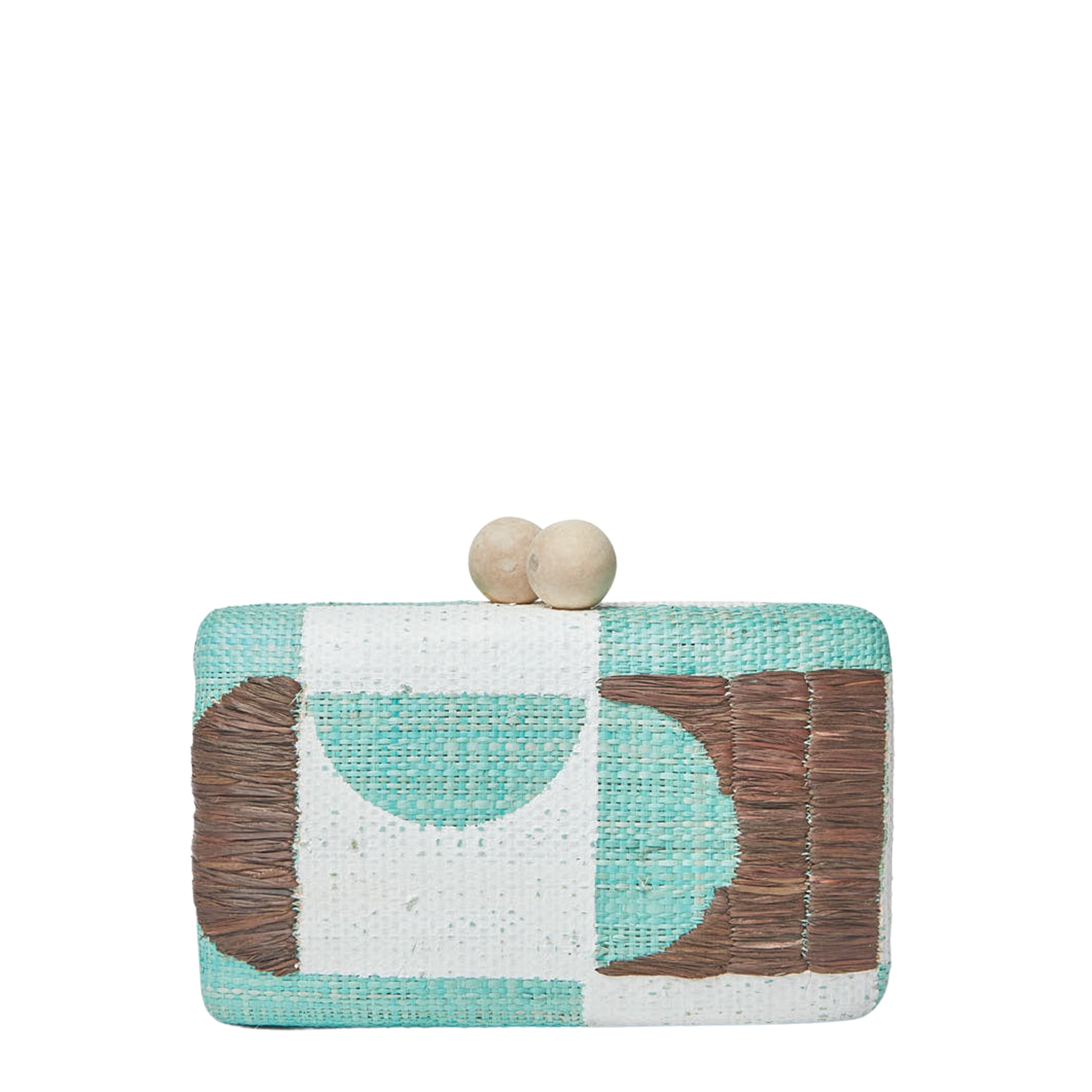 Faye Embroidered Straw Clutch Bag in Mint Multi