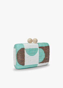 Faye Embroidered Straw Clutch Bag in Mint Multi