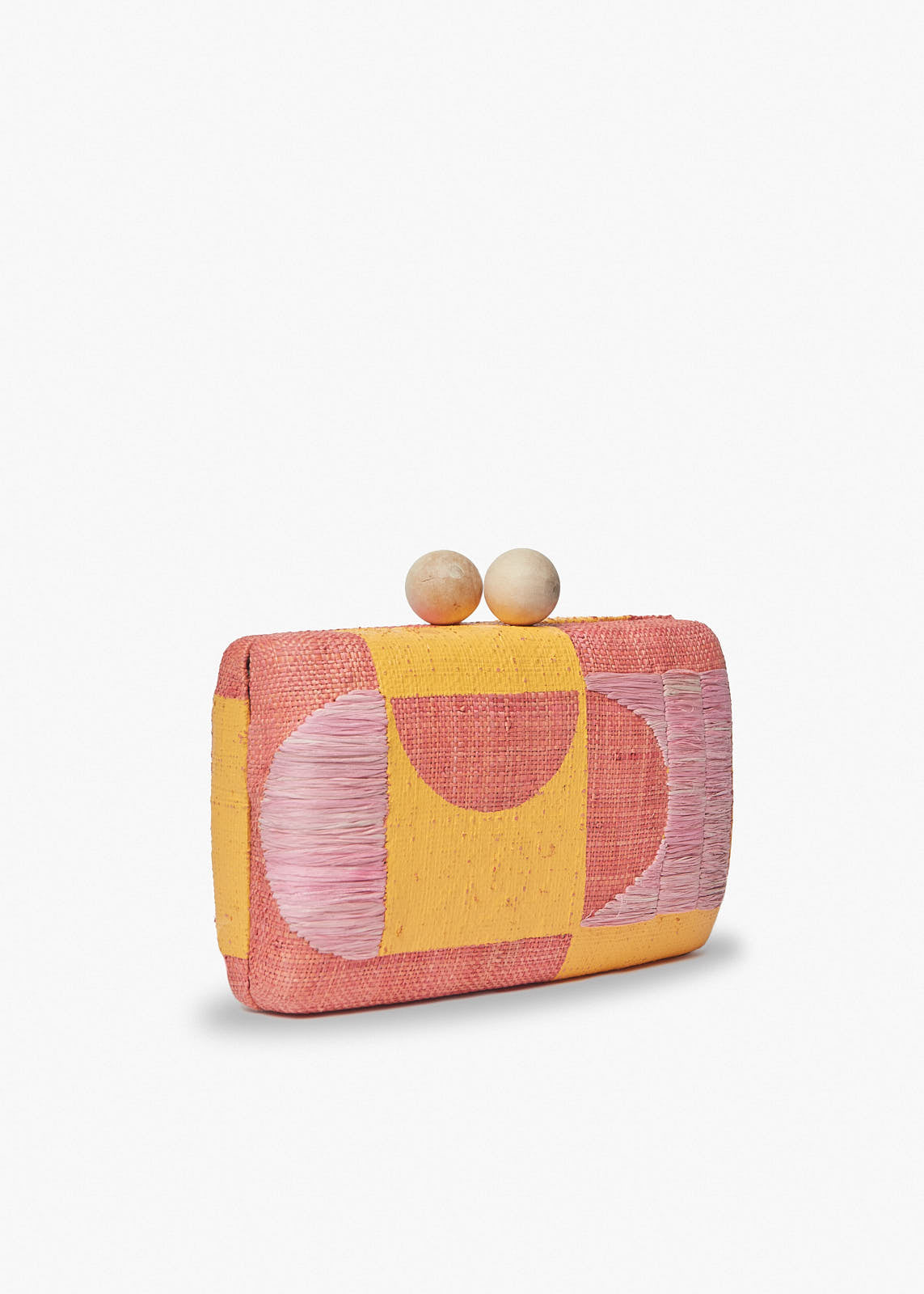 Faye Embroidered Straw Clutch Bag in Pink Multi