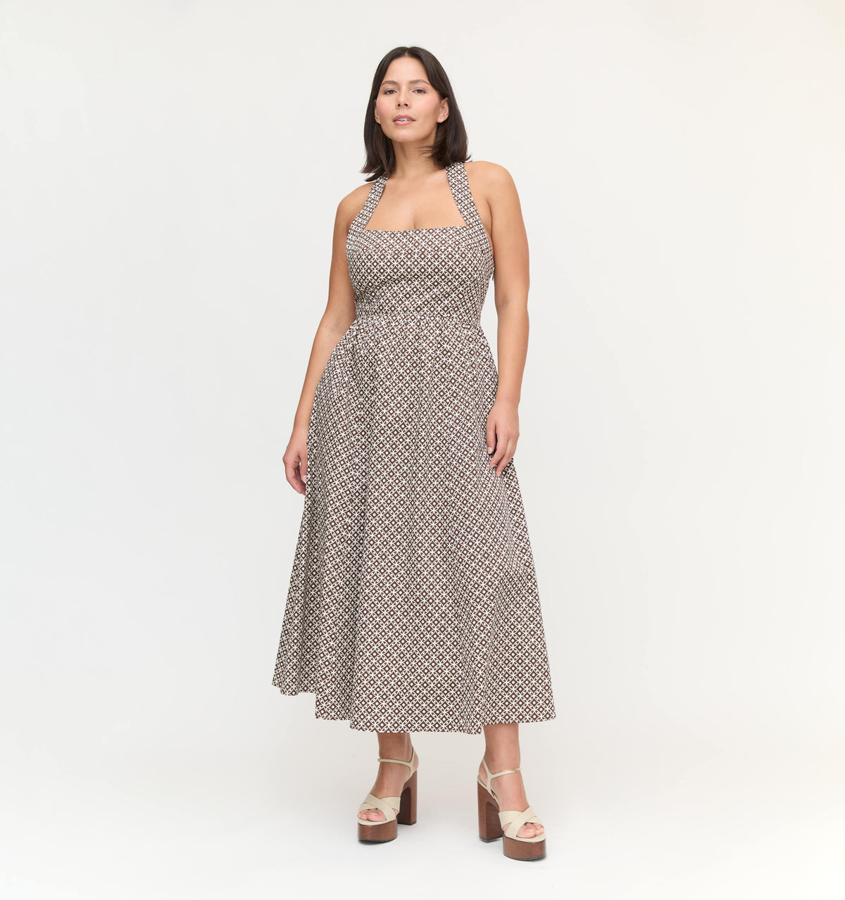 The Fleur Midi Dress in Chocolate Circular Lattice