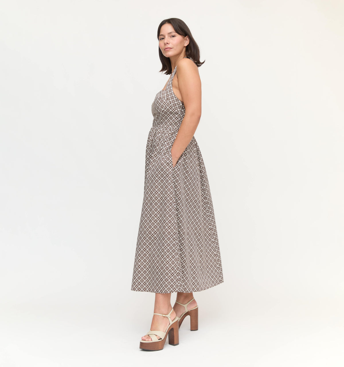 The Fleur Midi Dress in Chocolate Circular Lattice