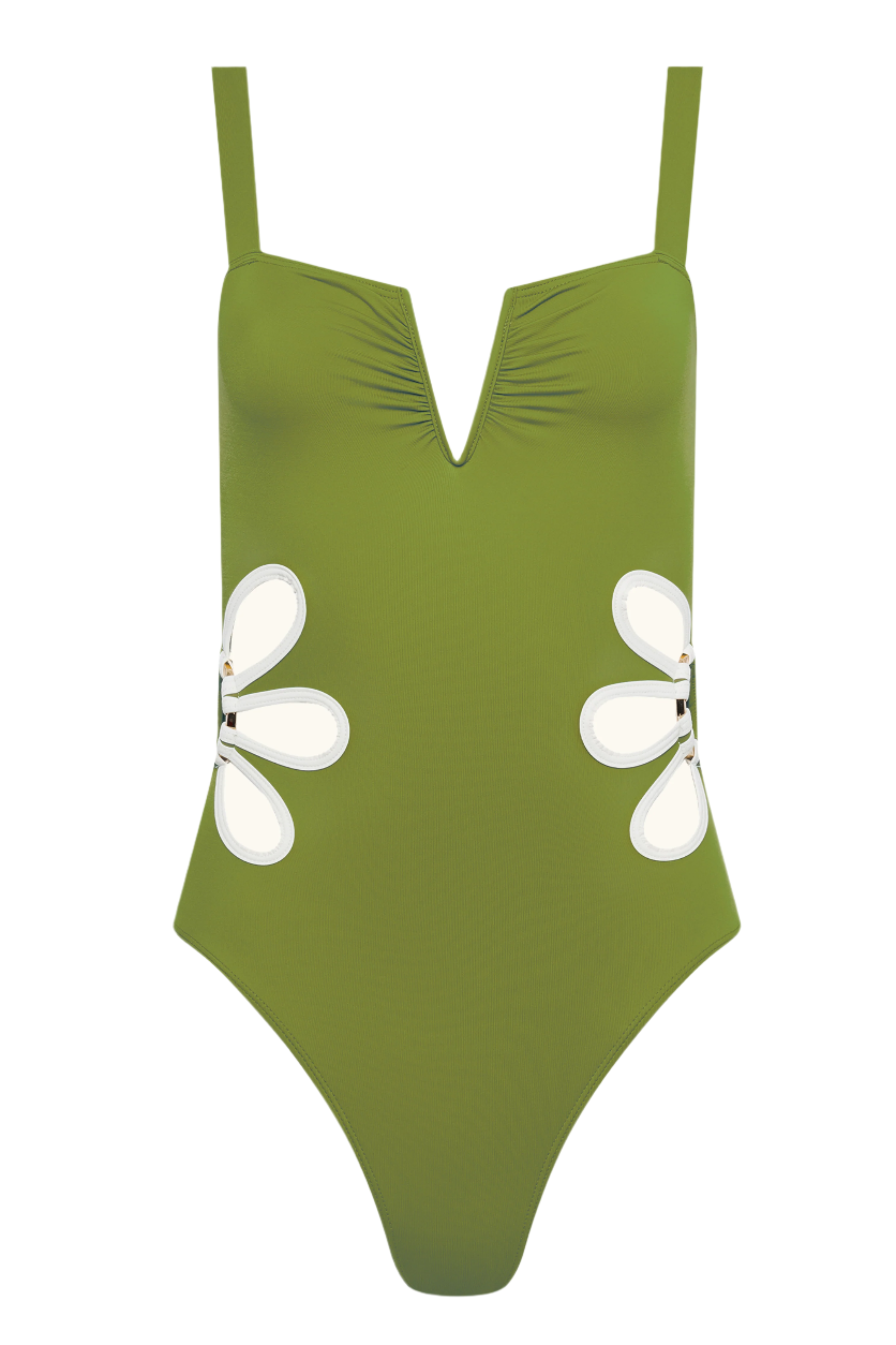 The Flora One Piece in Moss Green & Ivory