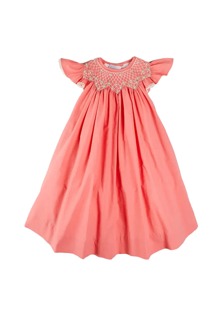 Plain Hand Smocked Sleeveless Dress in Coral