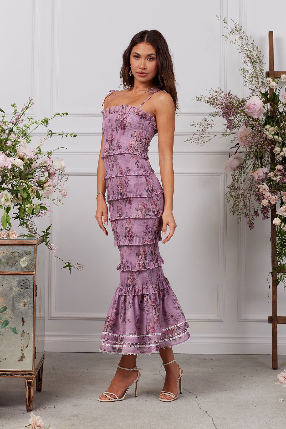 The Geranium Dress in Lilac Tapestry Rose