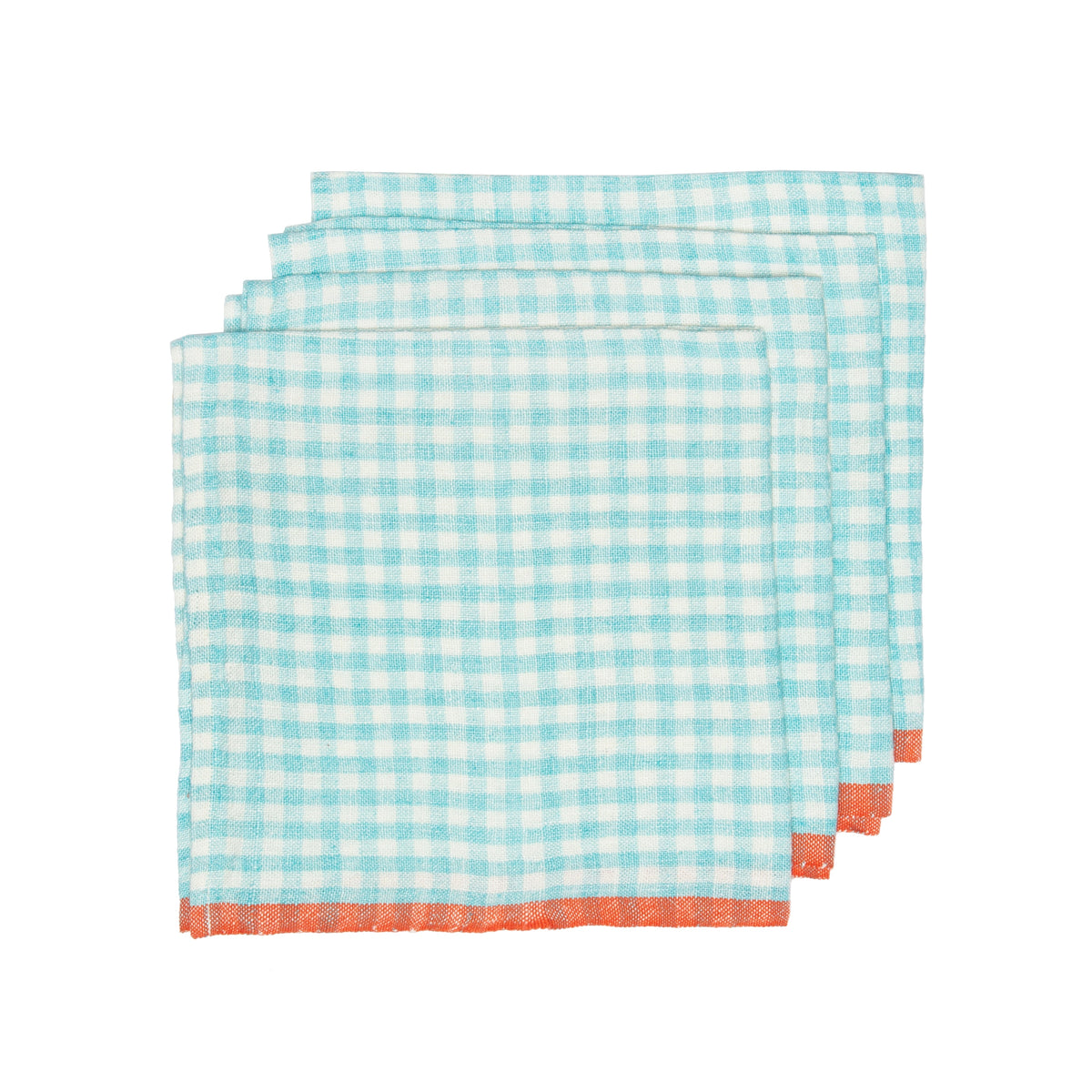 Two-Tone Gingham Napkins in Aqua & Orange, Set of 4